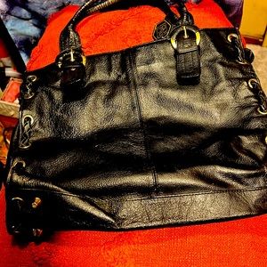 Apc black leather Handbag 15” length 11” height